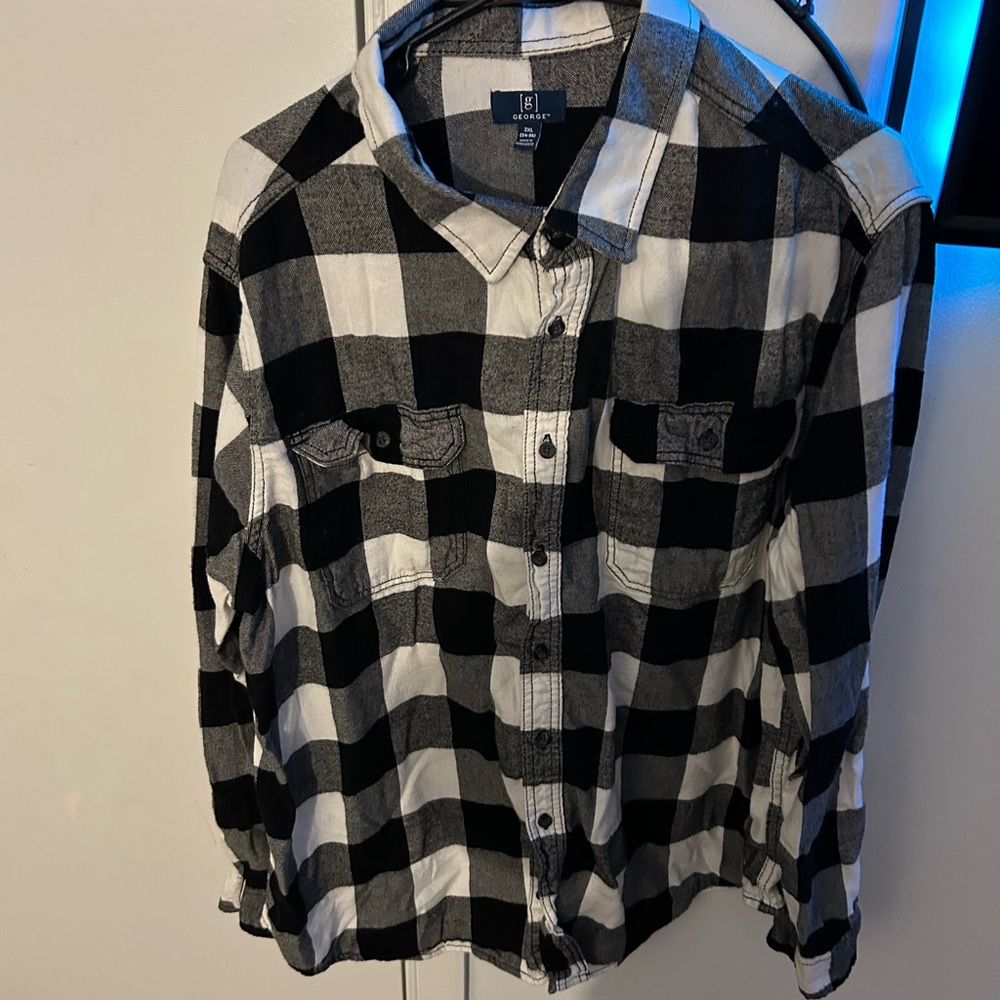 Black and White Plaid Button-Up Shirt